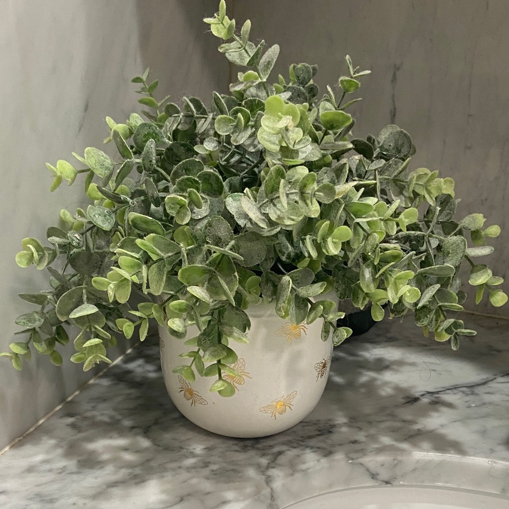 Faux Succulent Home Decor in Bee Pot